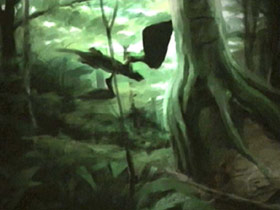 Lagi flies through the forest.