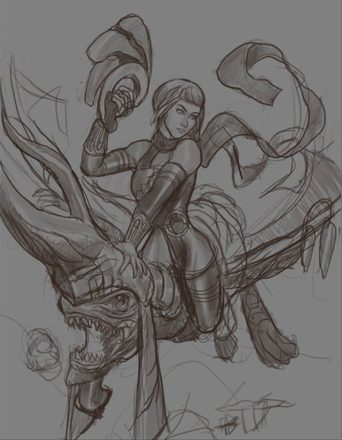 Orta and Her Dragon Sketch